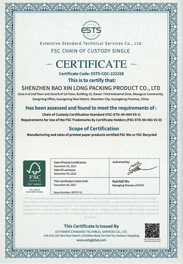 FSC Chain of Custody certificate