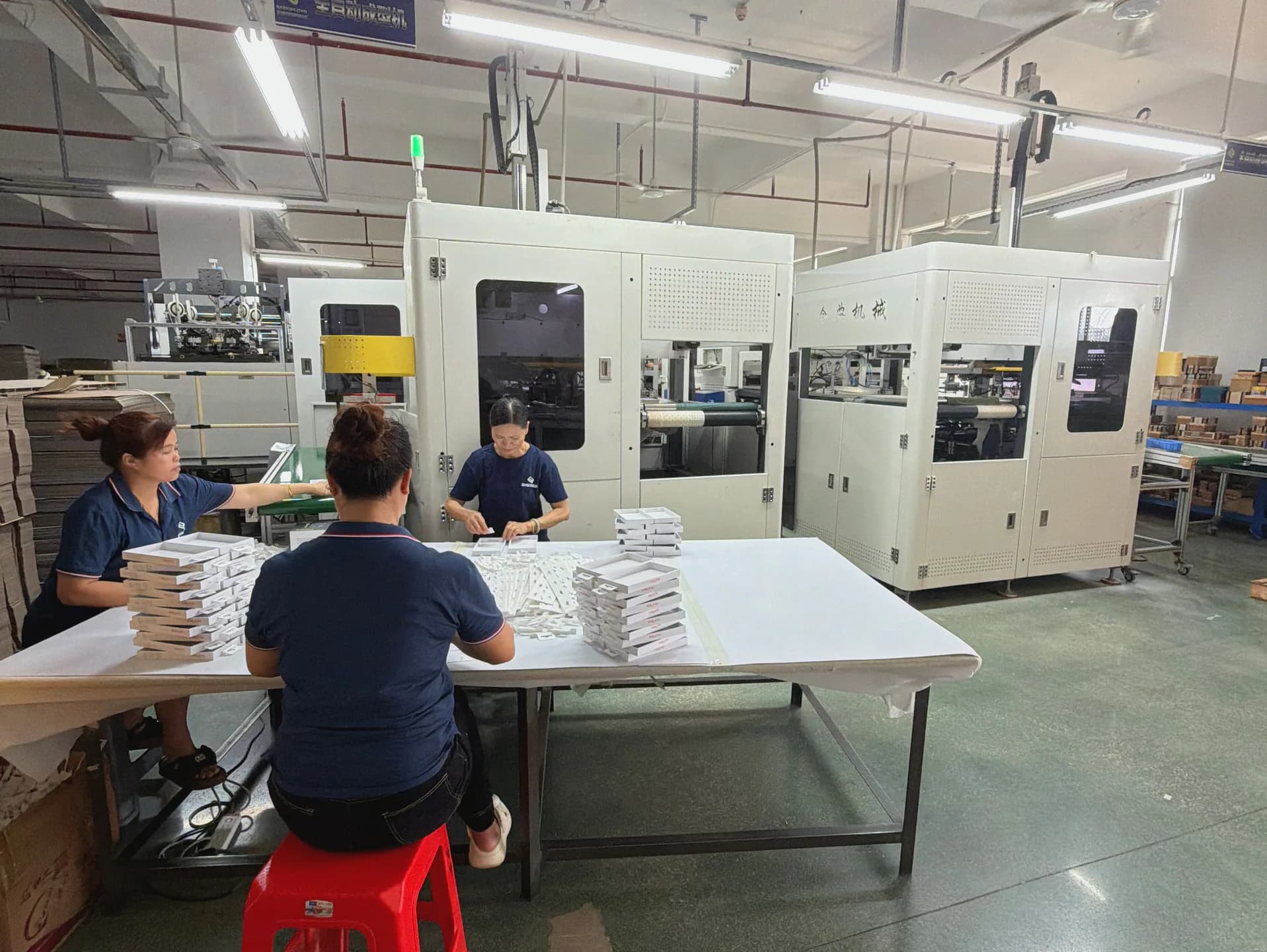 Manual packaging finishing and sorting area at the Baoxinglong factory