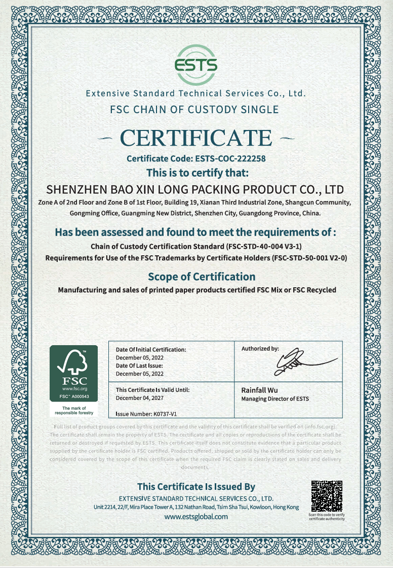 FSC Chain of Custody certificate